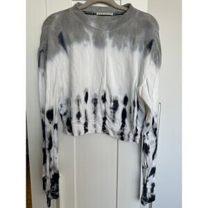 Alice + Olivia Leslie Tie-Dye Long Sleeve Sweatshirt,White, Blue, Gray, M, EUC
